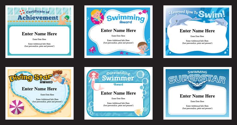 Swimming certificates templates.