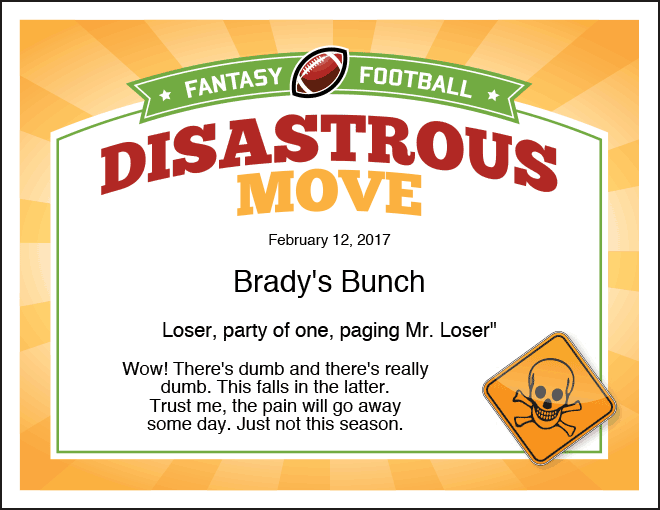 disastrous move fantasy football certificate image