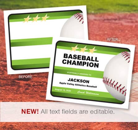 Baseball Certificates Coaches Series: Editable Player Awards