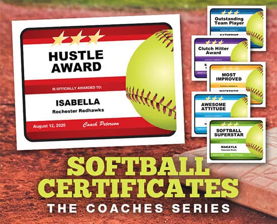 The Coaches Series Softball Certificates.