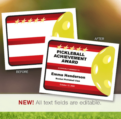 Before and after editable pickleball certificates