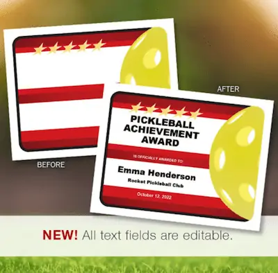 Before and after editable pickleball certificates
