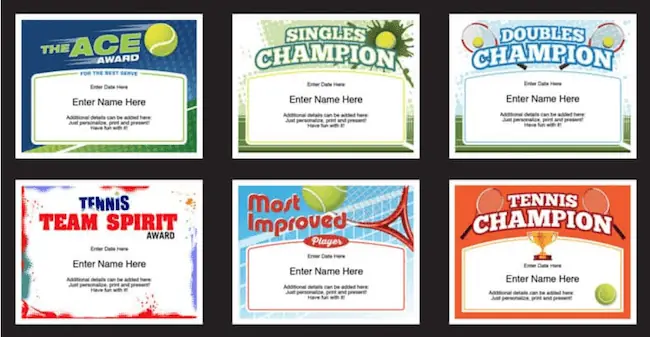 Best Tennis Certificates.