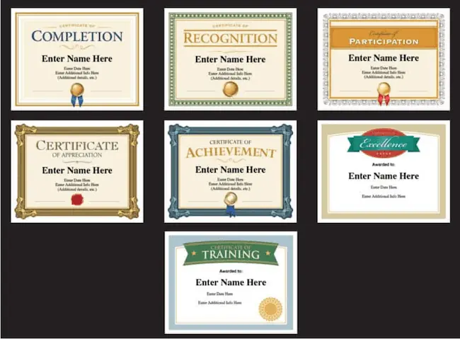 Business Certificates.