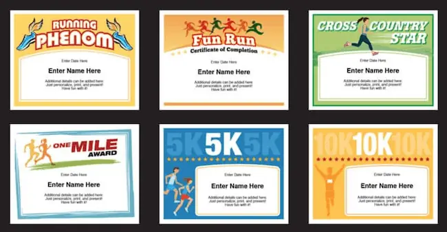 Six Editable running certificates.
