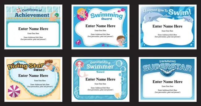 Swimming Certificates.