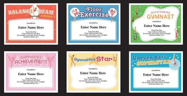 gymnastic certificates.