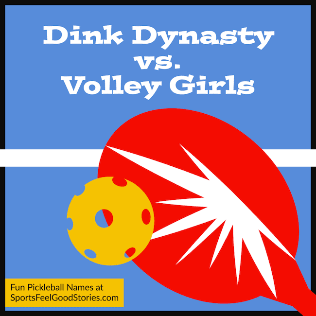 Dink Dynasty vs. Volley Girls - pickleball names.
