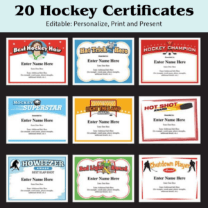20 Editable Hockey Certificates.