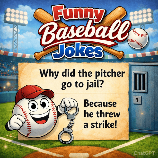 Pitcher in Jail - funny baseball jokes.