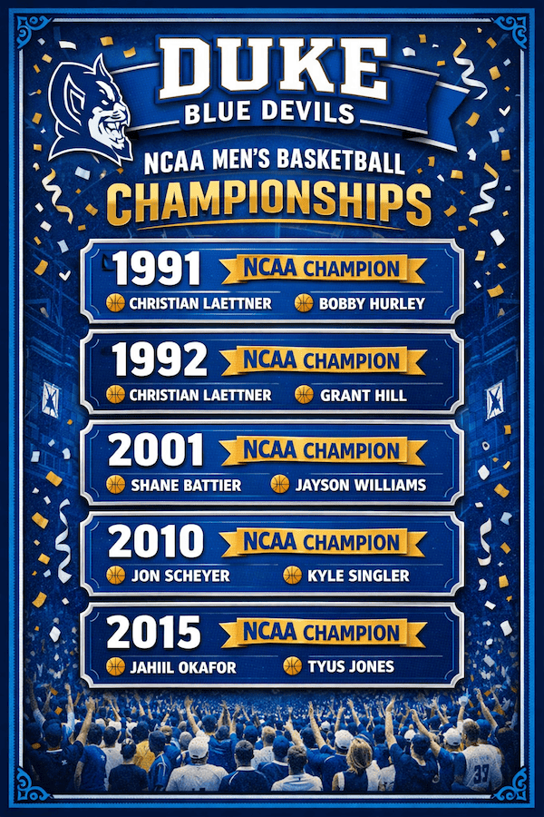 Duke Blue Devils Men's Basketball NCAA Championship.