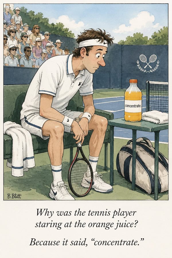 Why did the tennis player stare at the orange juice joke.